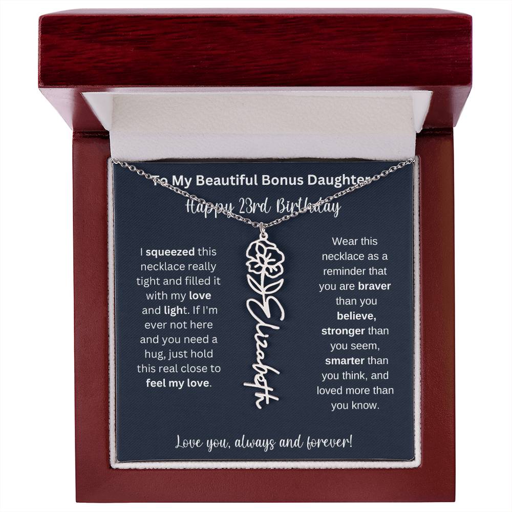 To My Beautiful Bonus Daughter | Happy 23rd Birthday | Flower Name Necklace