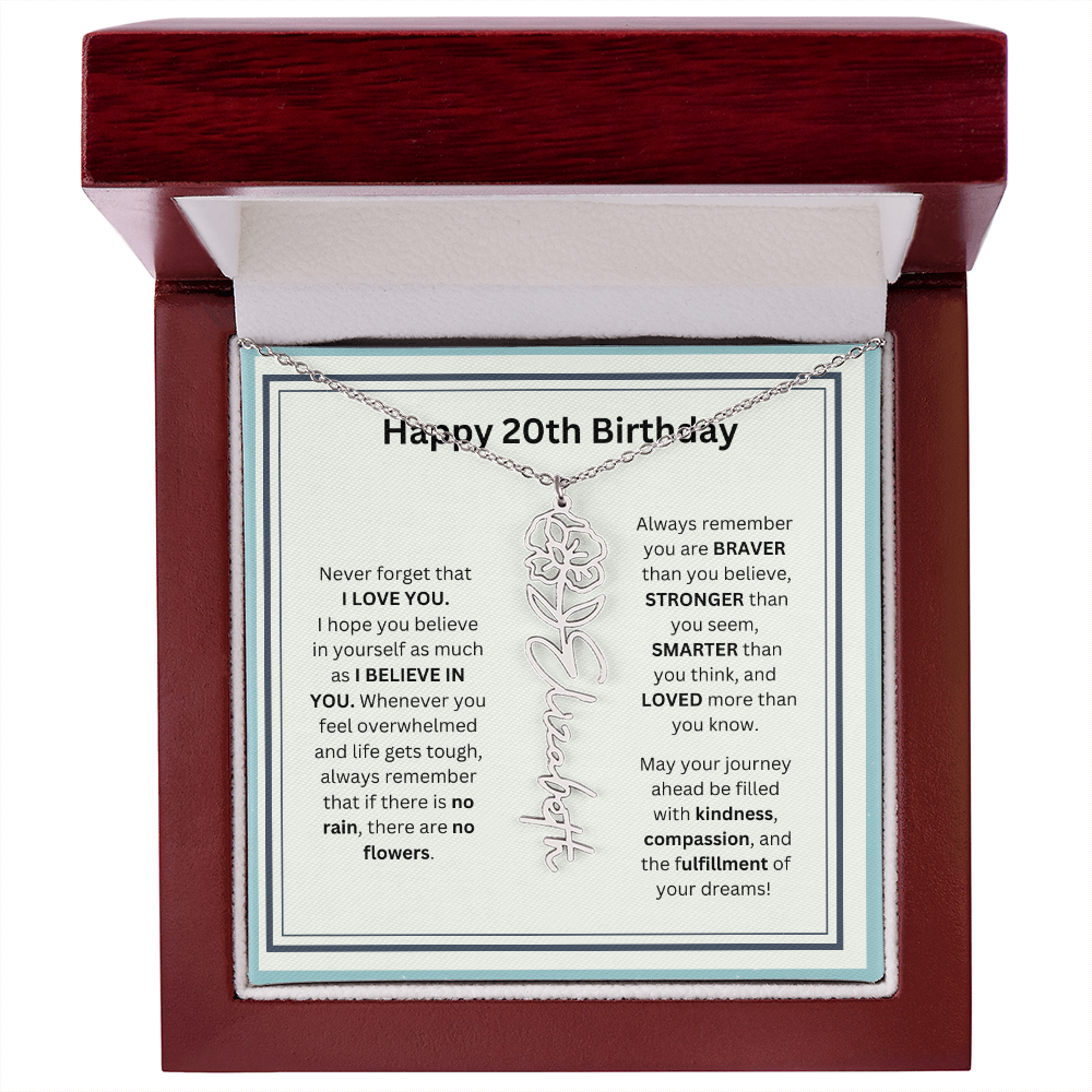 20th Personalized Birthday Gift - Flower Name Necklace