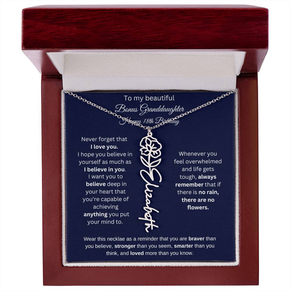 Bonus Granddaughter 18th Birthday | I Love You | Flower Name Necklace