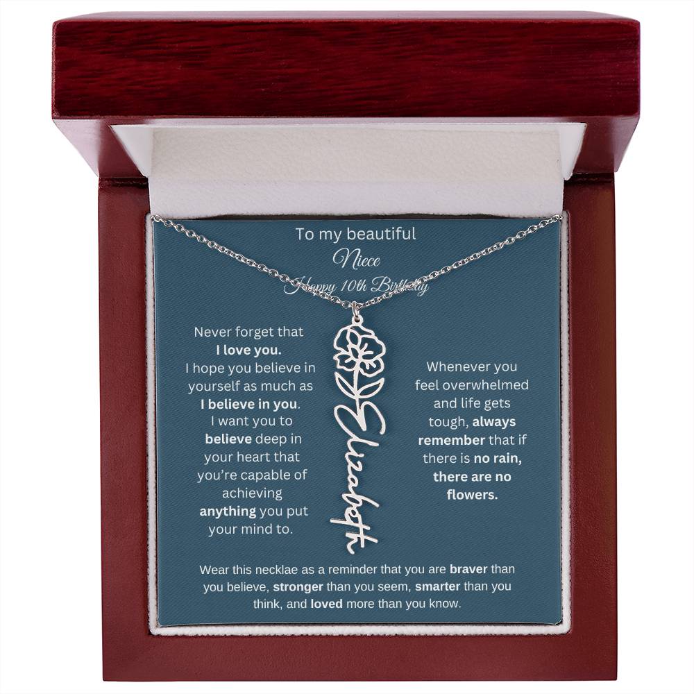 10th Birthday Name Birthflower Necklace Gift for Niece