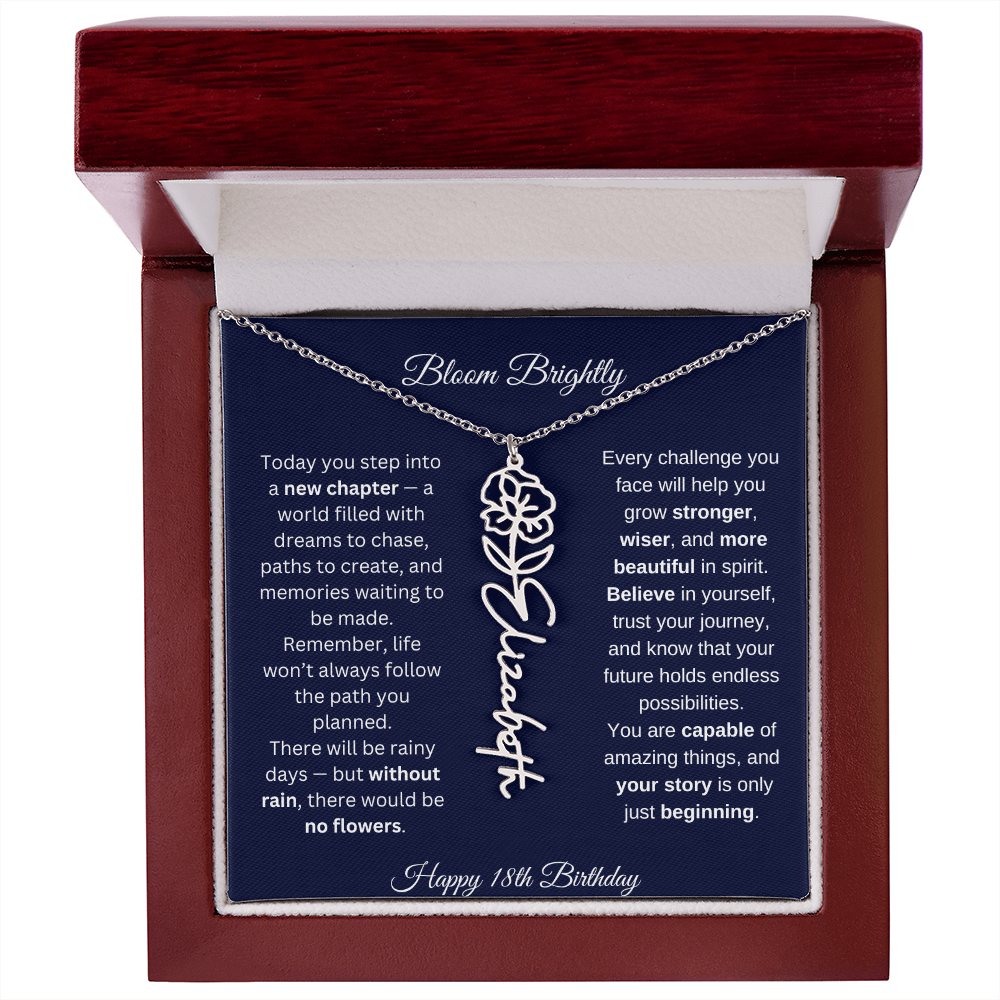 Bloom Brightly - Happy 18th Birthday - Flower Name Necklace