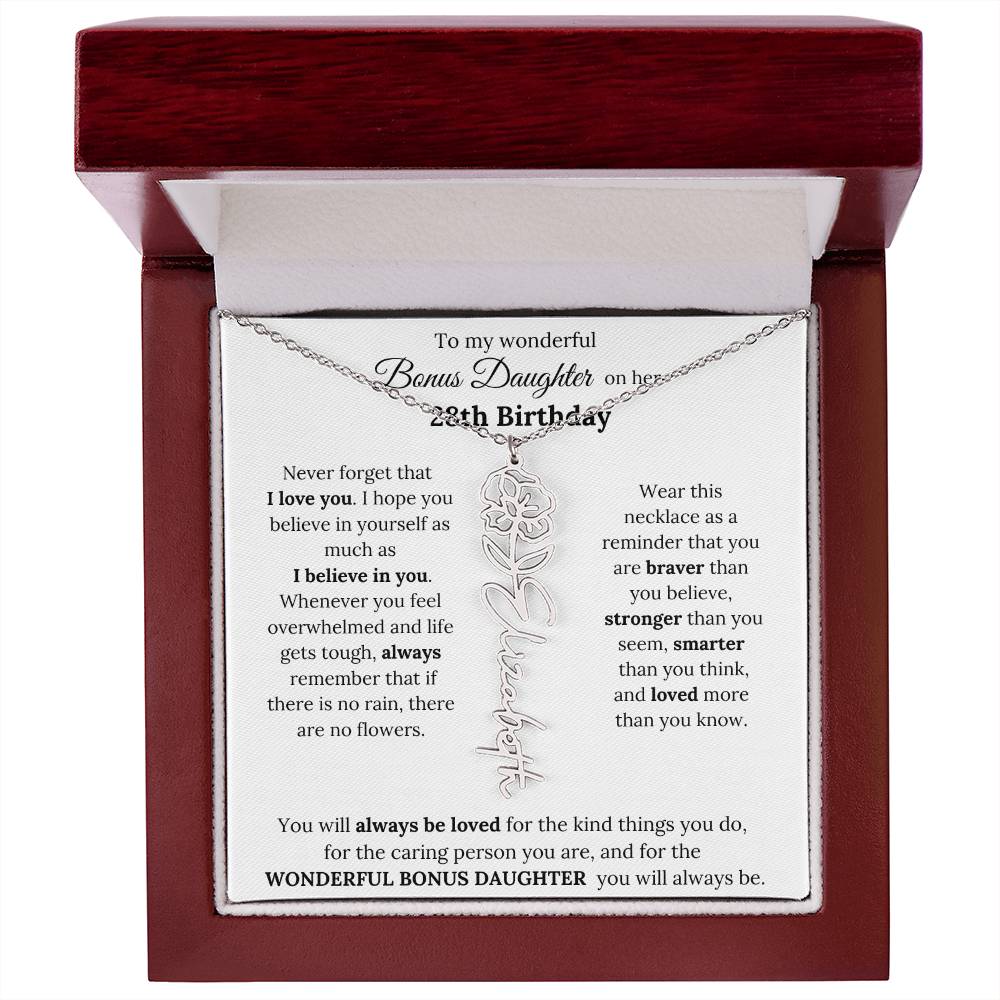 To My Wonderful Bonus Daughter On Her 28th Birthday | I Love You | Flower Name Necklace