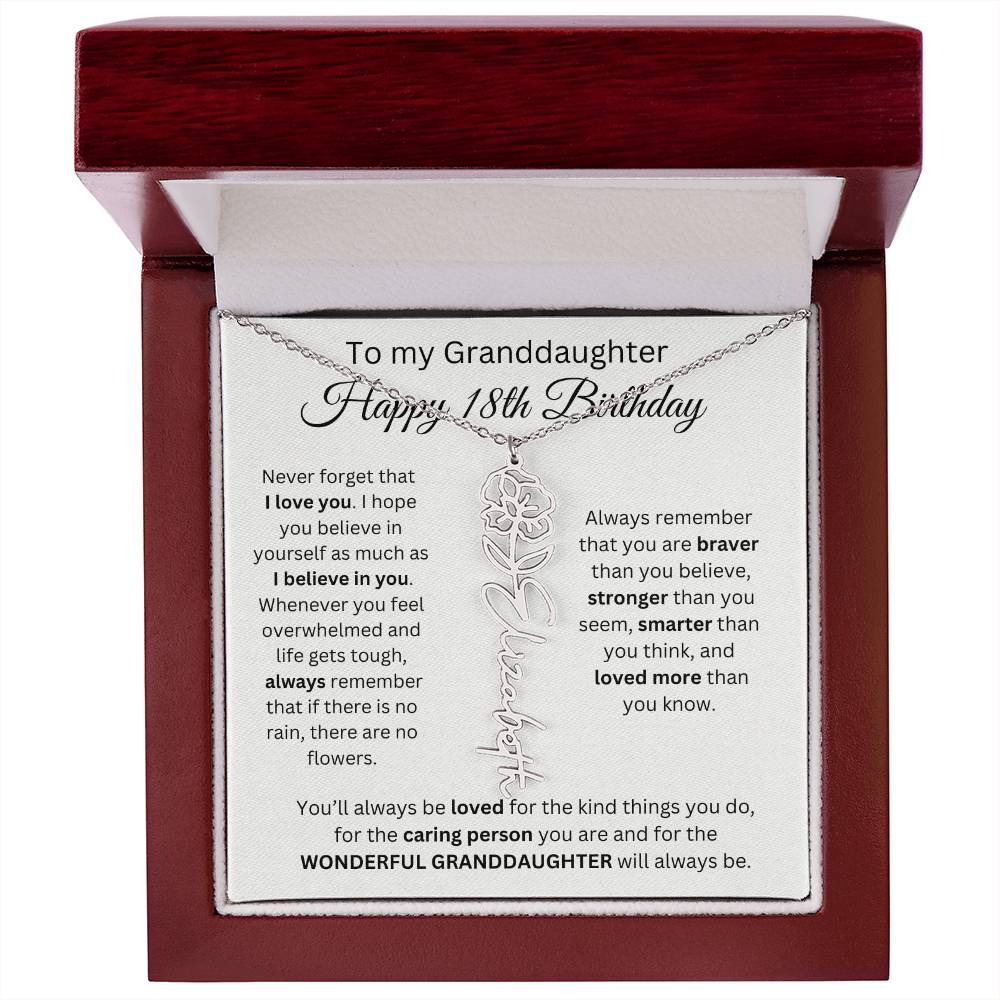 To My Granddaughter | Happy 18th Birthday | Flower Name Necklace