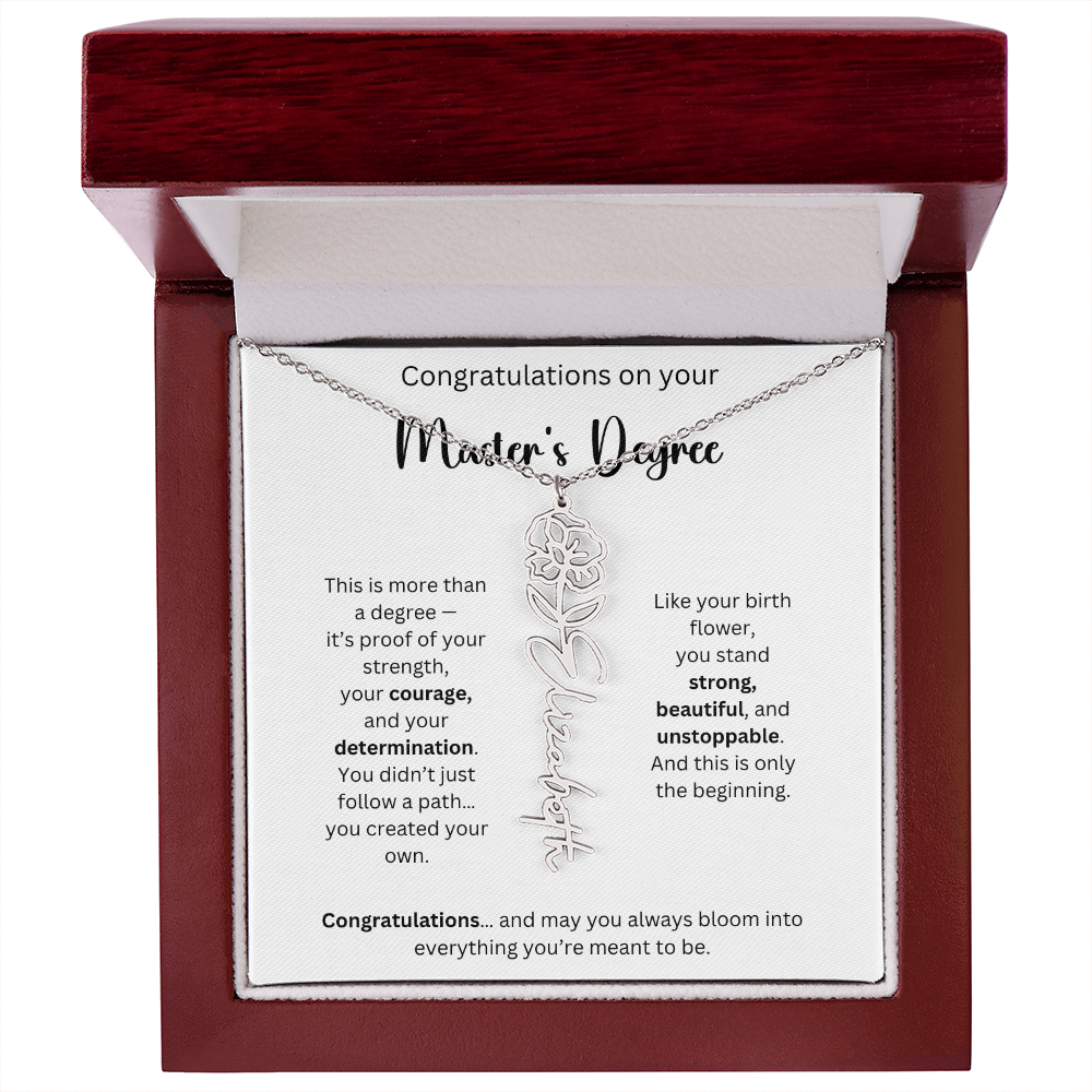 Masters Degree Graduation Gift - Personalized Birth Flower Name Necklace