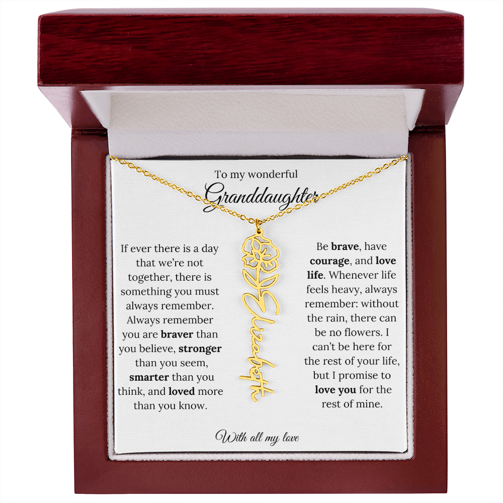 Personalized Birth Flower Name Necklace for Granddaughter