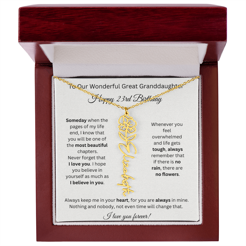 Birthflower Name Necklace To My Great Granddaughter's 23rd Birthday