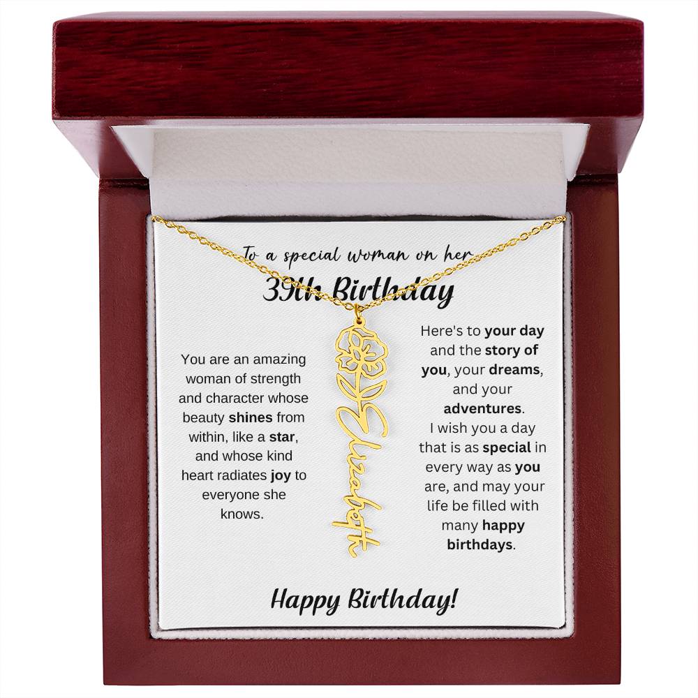 39th Birthday Gift Birthflower Necklace