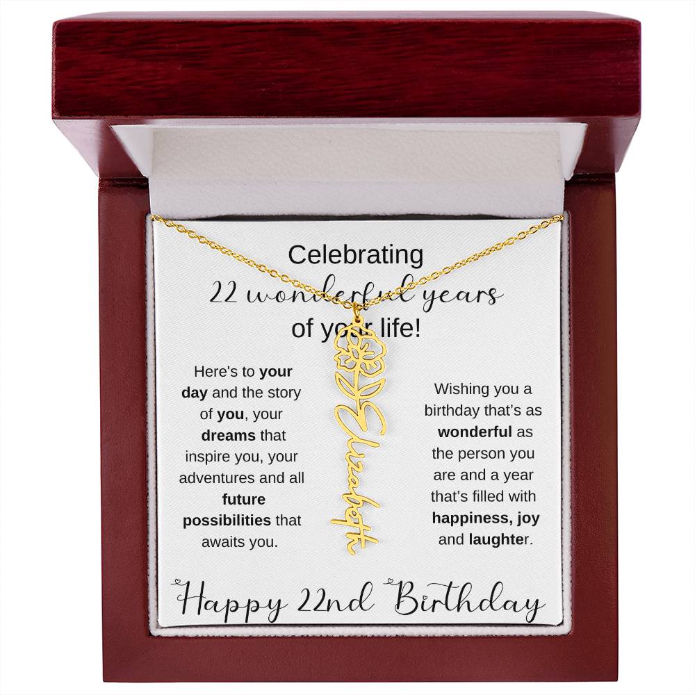 Happy 22nd Birthday | Flower Name Necklace