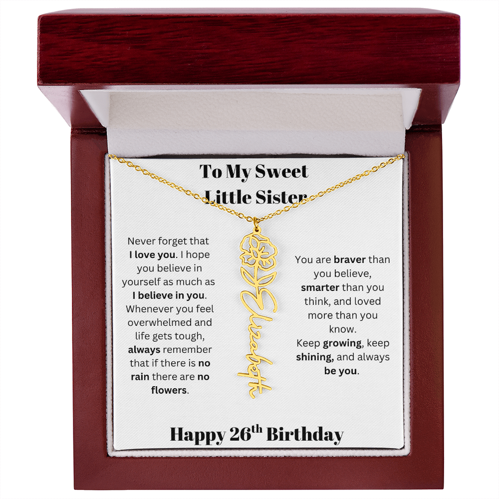 To My Sweet Little Sister | Happy 26th Birthday | Flower Name Necklace