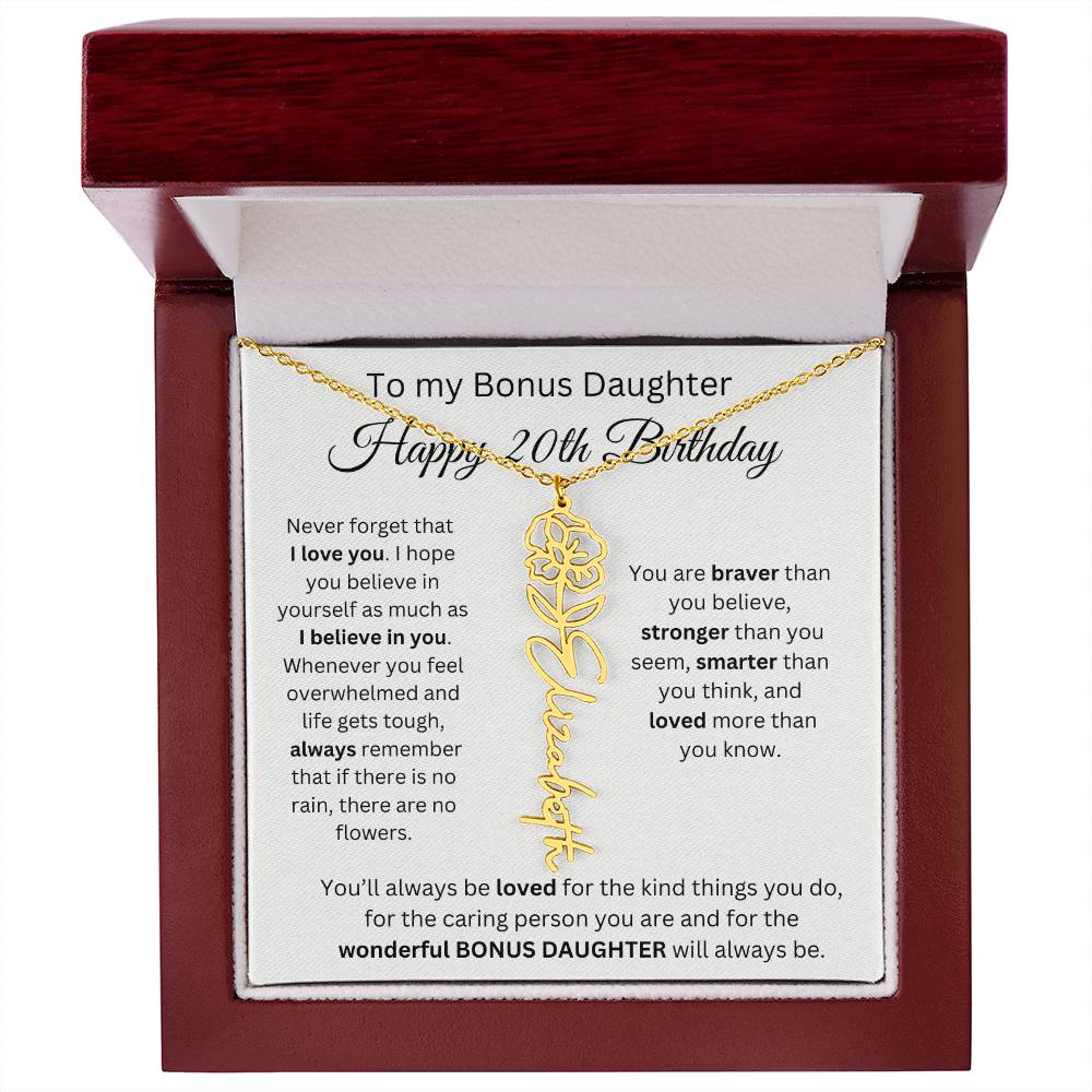 To My Bonus Daughter | Happy 20th Birthday | Flower Name Necklace