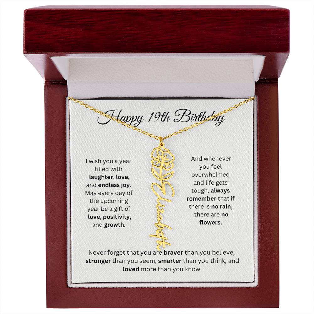 Happy 19th Birthday - Flower Name Necklace
