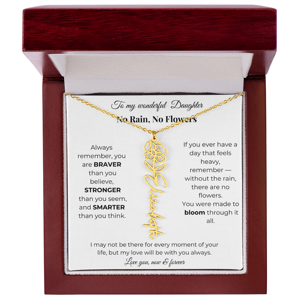 Daughter Gift Birth Flower Name Necklace with Message Card