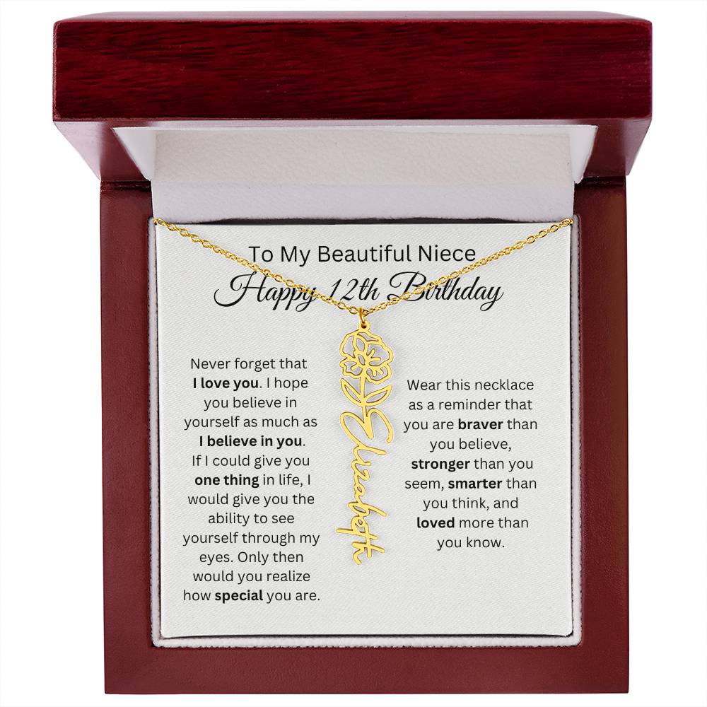 To My Beautiful Niece Happy 12th Birthday - Flower Name Necklace