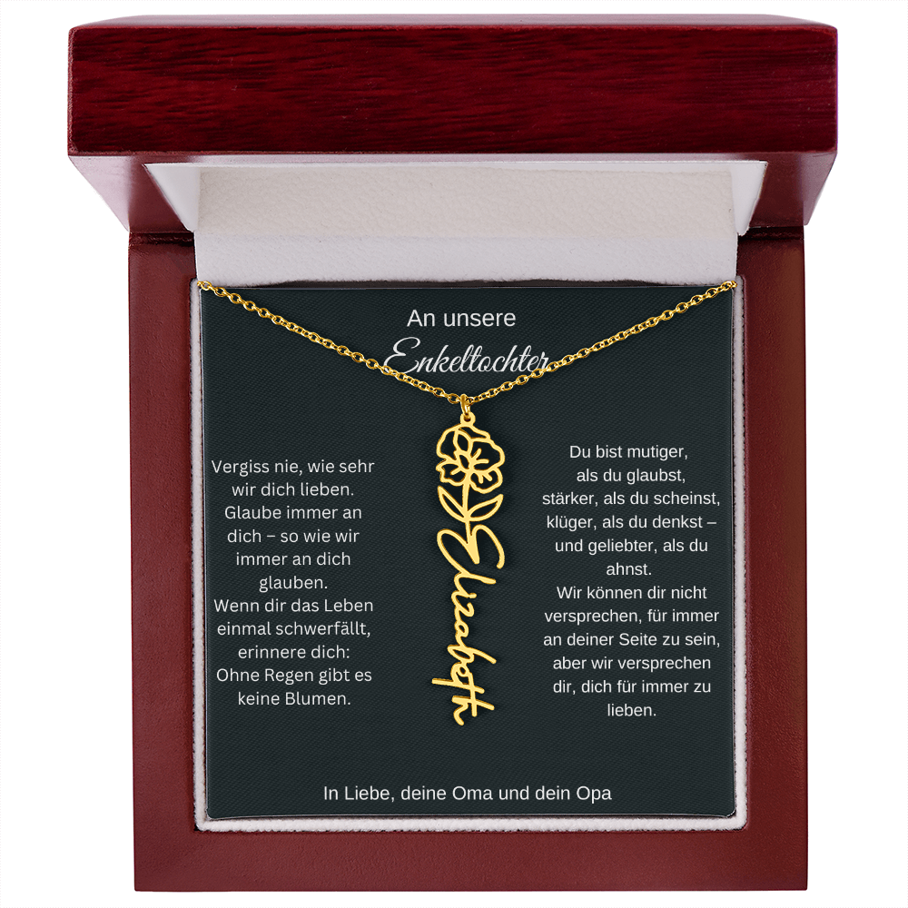 Geburtsblume Namenskette Enkeltochter Silber Gold personalisierte Gravur Kette Geschenk