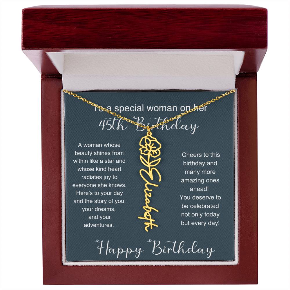 To A Special Woman On Her 45th Birthday | Flower Name Necklace