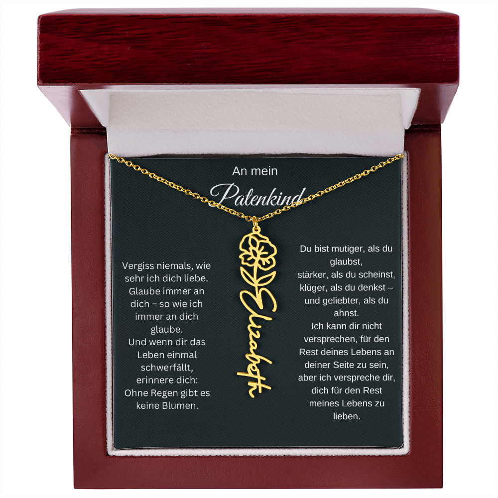 An mein Patenkind Geburtsblume Namenskette Silber Gold personalisierte Gravur