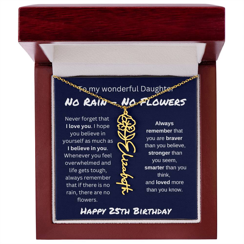 No Rain - No Flower | Happy 25th Birthday | Flower Name Necklace