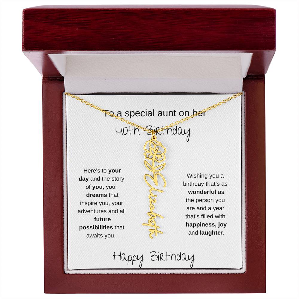 To A Special Aunt On Her 40th Birthday | Flower Name Necklace