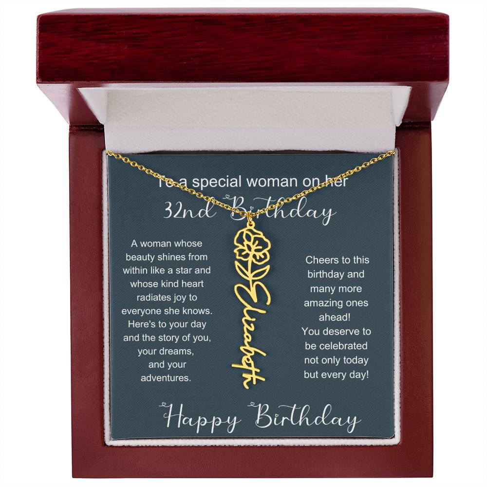 To A Special Woman On Her 32nd Birthday | Flower Name Necklace