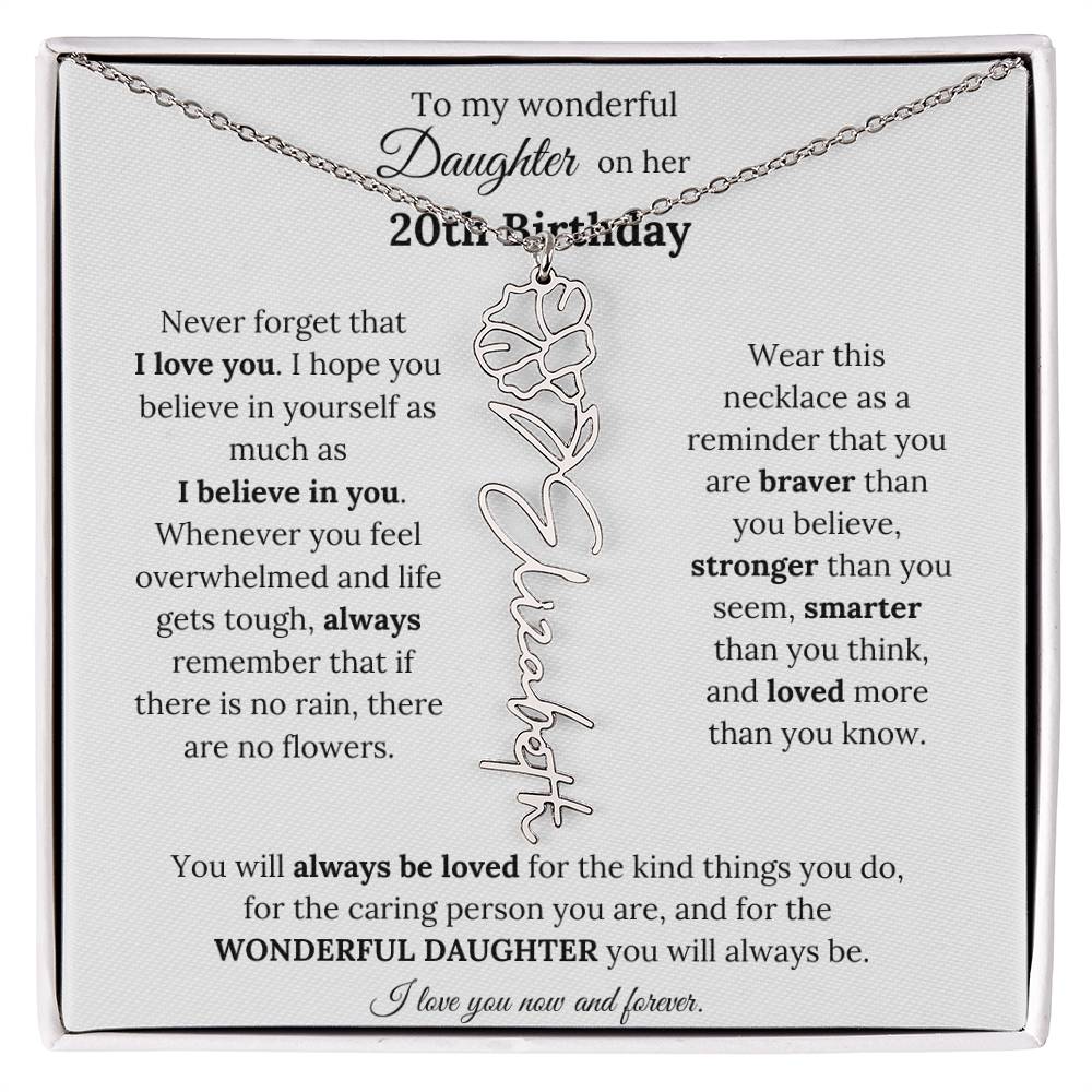 To My Wonderful Daughter On Her 20th Birthday - I Love You - Flower Name Necklace