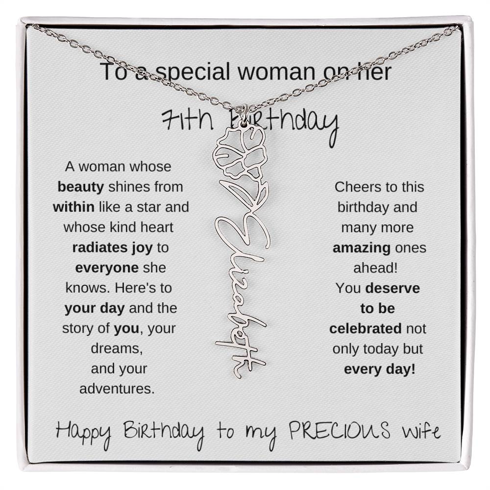 Happy 71th Birthday To My Precious Wife - Birthflower Necklace