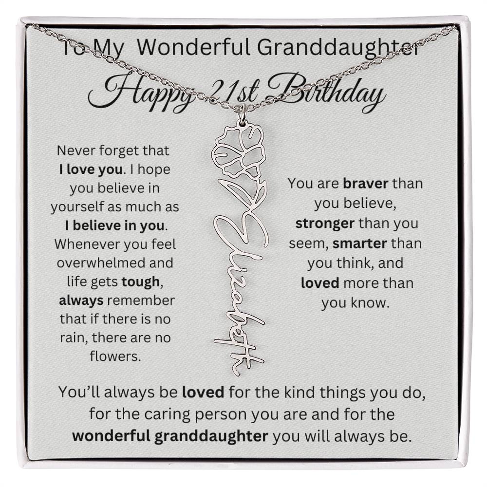 To My Wonderful Granddaughter - Happy 21st Birthday - Flower Name Necklace