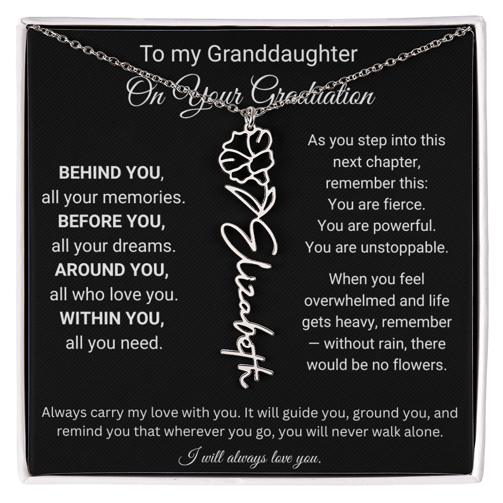 To My Granddaughter On Your Graduation | You're Unstopable | Flower Name Necklace
