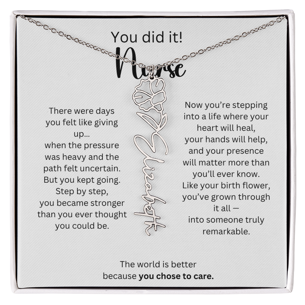 Meaningful Nurse Graduation Gift - Birth Flower Name Necklace