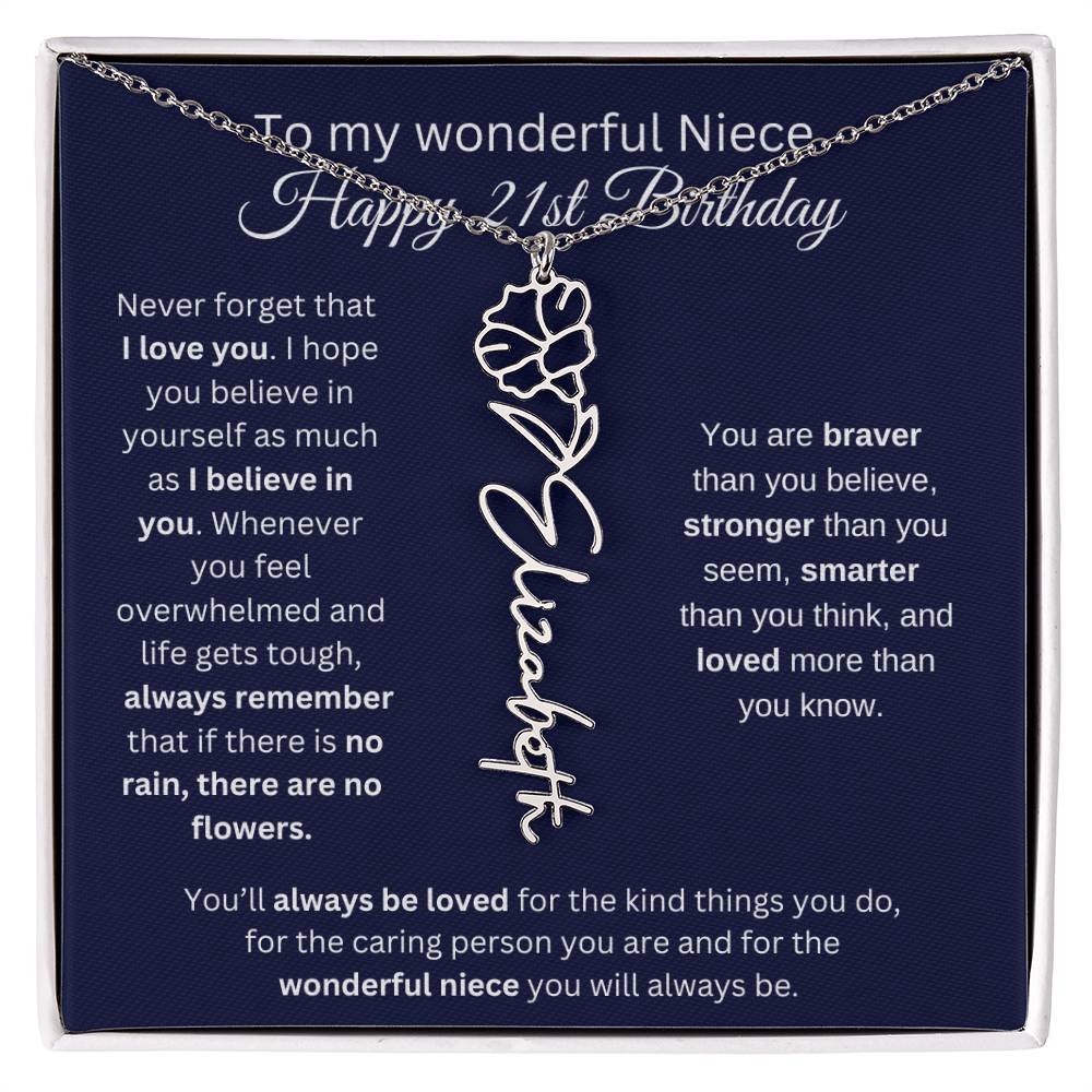 To My Wonderful Niece | Happy 21st Birthday | Flower Name Necklace
