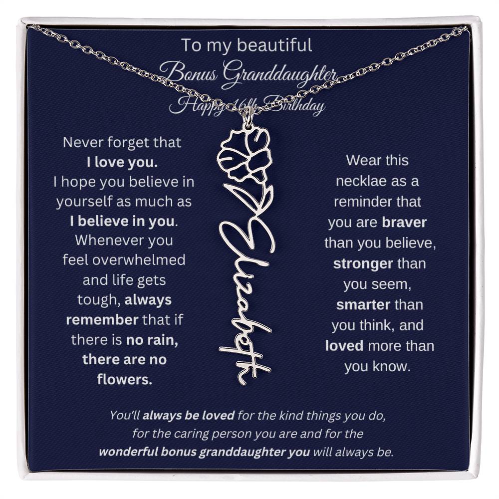 16th Birthday Bonus Granddaughter Gift | Personalized Flower Name Necklace