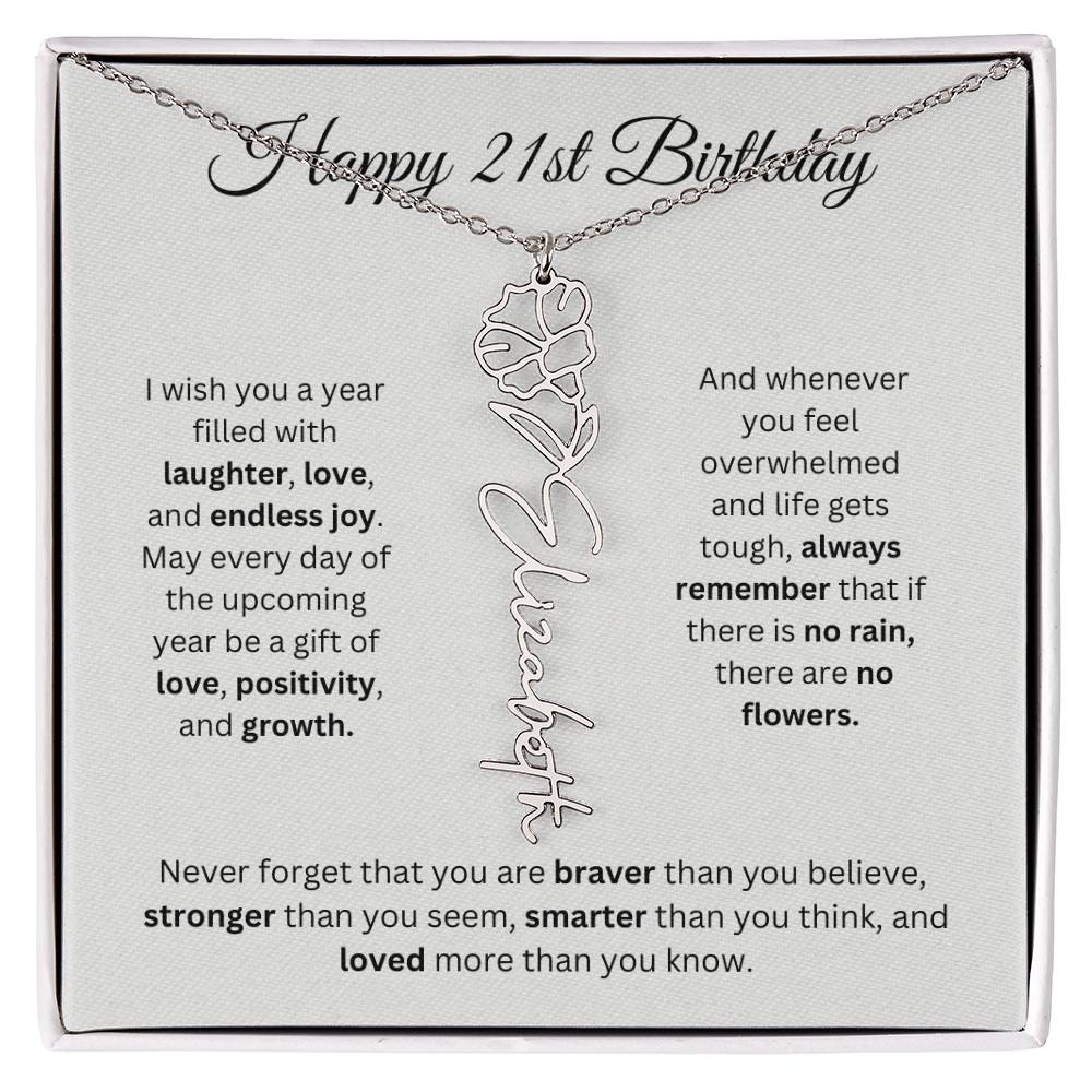 Happy 21st Birthday - Flower Name Necklace