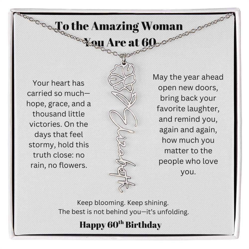 To The Amazing Woman | 60th Birthday Keepsake Jewelry | Flower Name Necklace