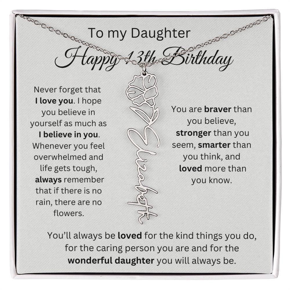 Happy 13th Birthday - Flower Name Necklace