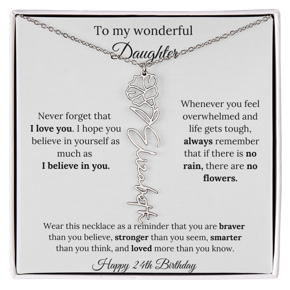 Daughter Jewelry 24th Birthday Gift - Flower Name Necklace