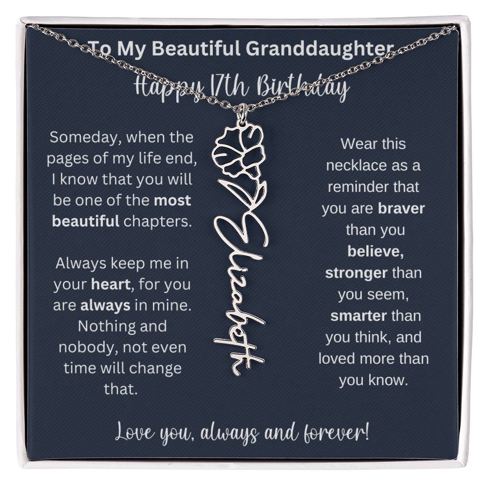 17th Birthday Gift For Granddaughter | Personalized Birth Flower Name Necklace