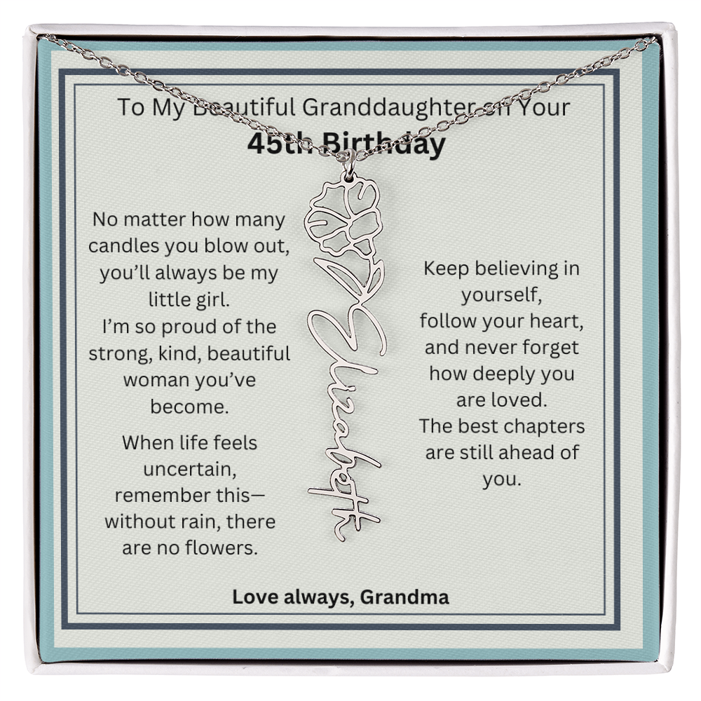 45th Birthday Gift for Granddaughter - Birth Flower Name Necklace