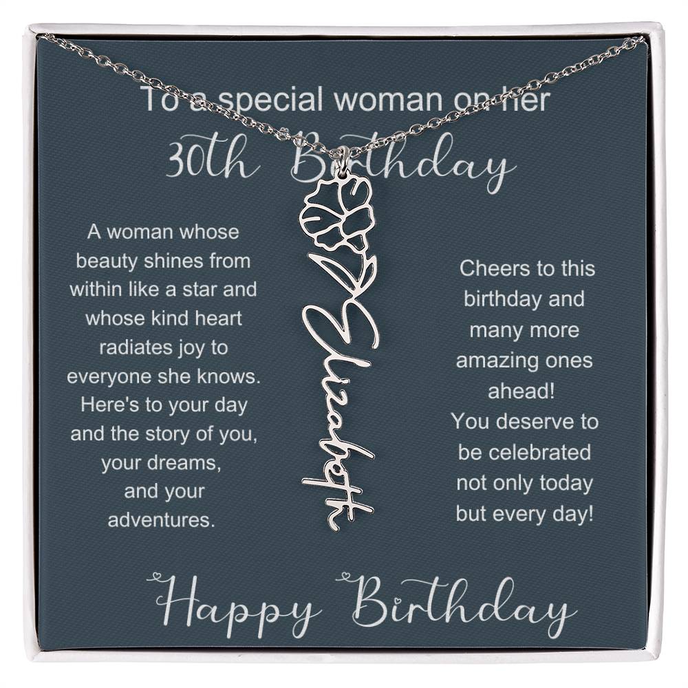 To A Special Woman On Her 30th Birthday | Flower Name Necklace