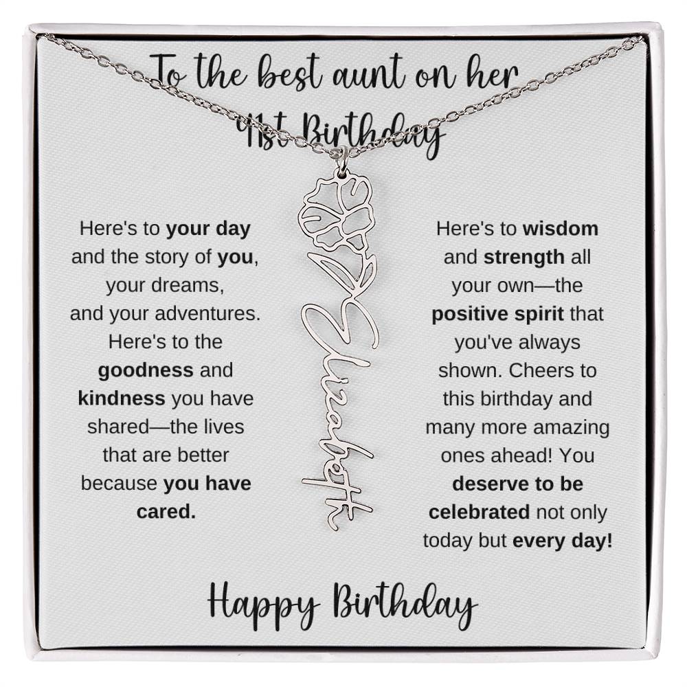 To The Best Aunt - Happy 41st Birthday | Flower Name Necklace