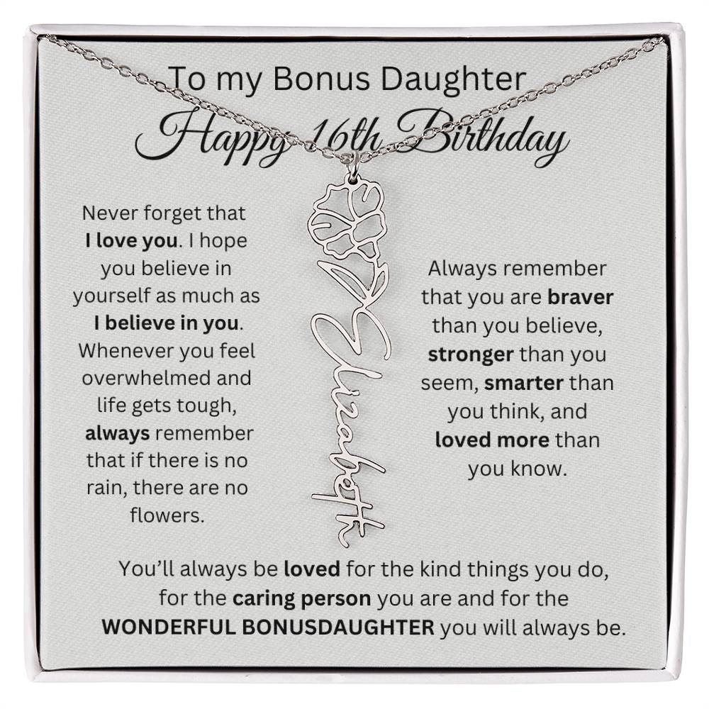 16th Birthday Gift To My Bonus Daughter | Flower Name Necklace