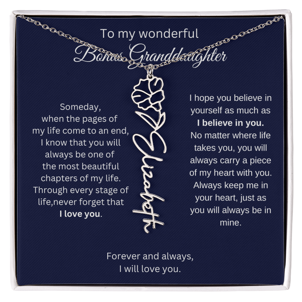 To My Bonus Granddaughter Jewelry Gift - Birth Flower Name Necklace