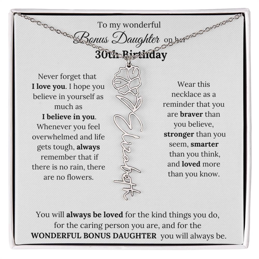 To My Wonderful Bonus Daughter On Her 30th Birthday | I Love You | Flower Name Necklace