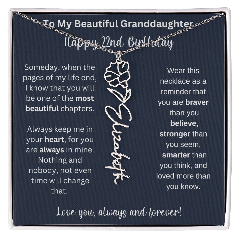 22nd Birthday Gift For Granddaughter | Personalized Birth Flower Name Necklace