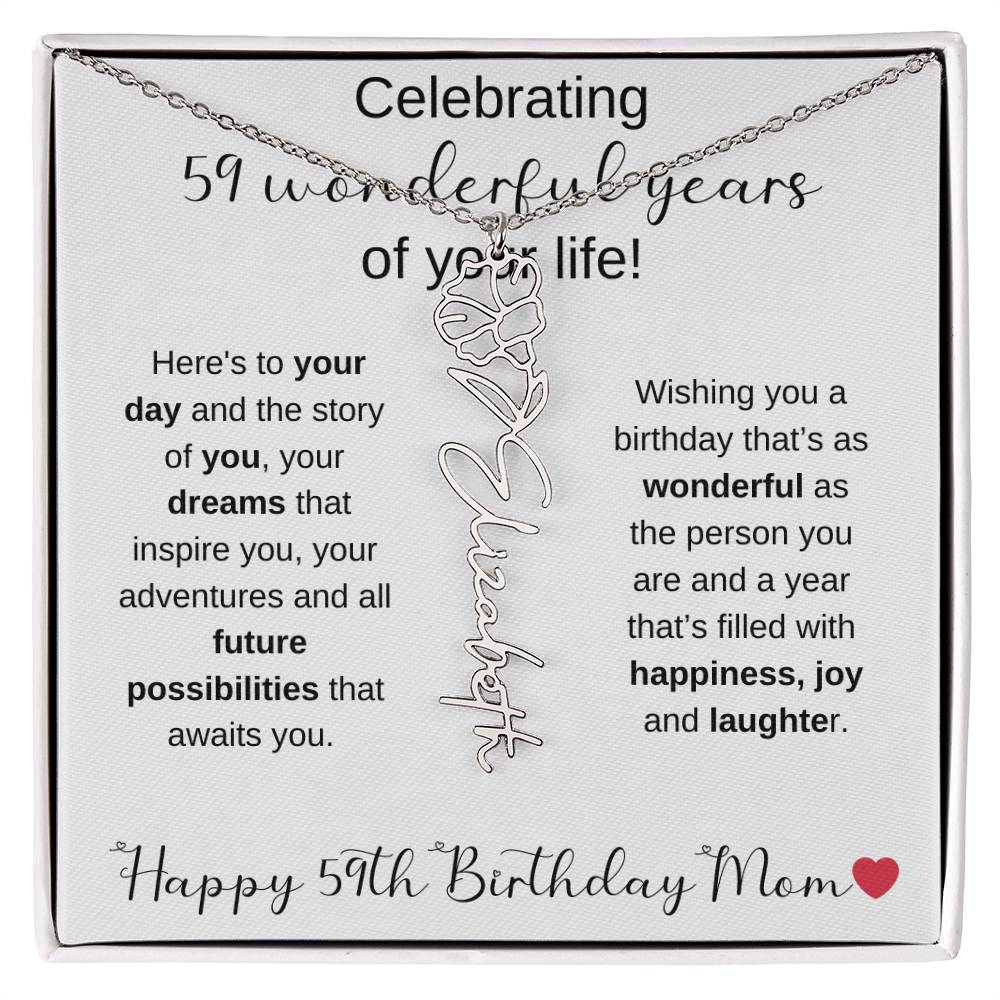 Happy 59th Birthday Mom - Flower Name Necklace