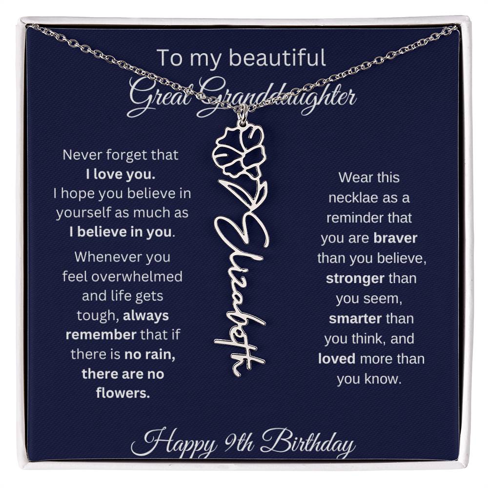 Personalized 9th Birthday Gift Great Granddaughter | Flower Name Necklace