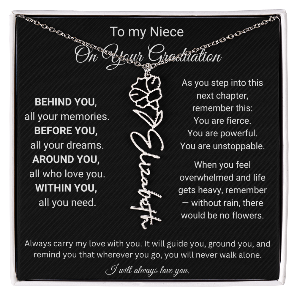 Graduation Birth Flower Name Necklace for Niece