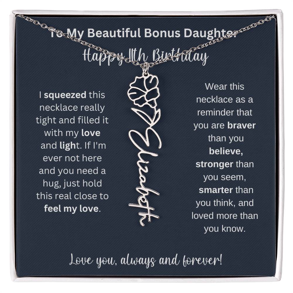 To My Beautiful Bonus Daughter | Happy 11th Birthday | Flower Name Necklace