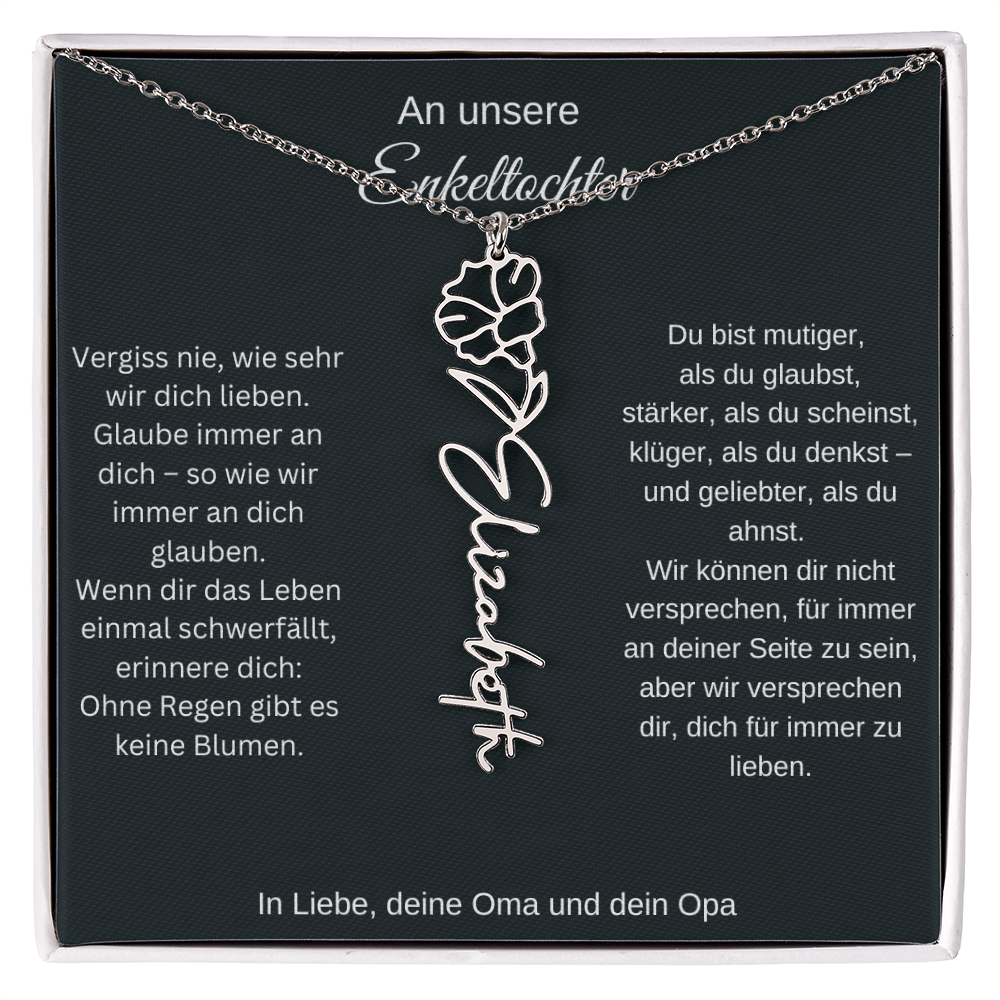 Geburtsblume Namenskette Enkeltochter Silber Gold personalisierte Gravur Kette Geschenk