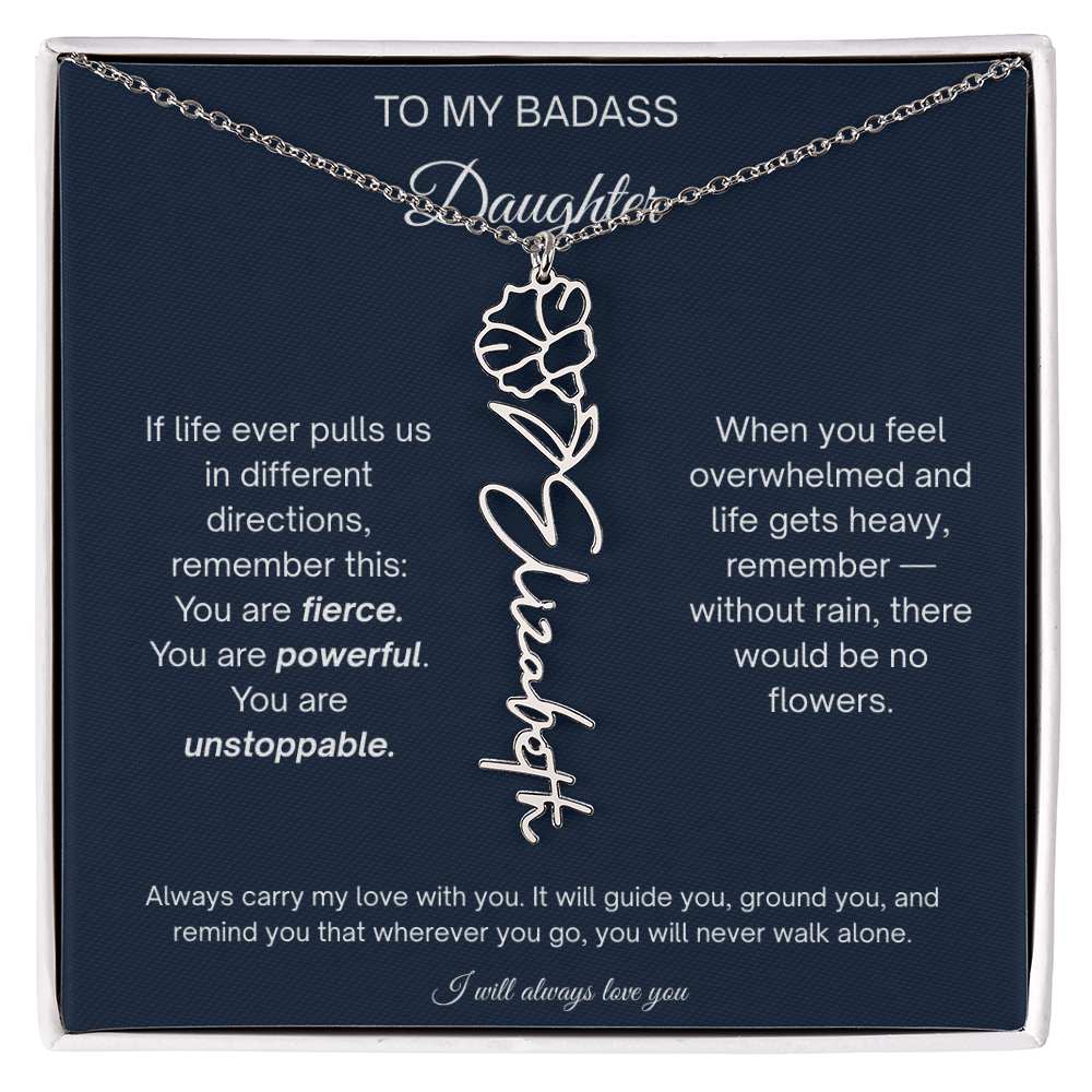 Badass Daughter Personalized Birth Flower Name Necklace