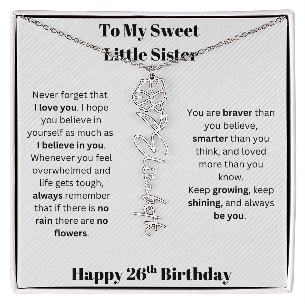 To My Sweet Little Sister | Happy 26th Birthday | Flower Name Necklace