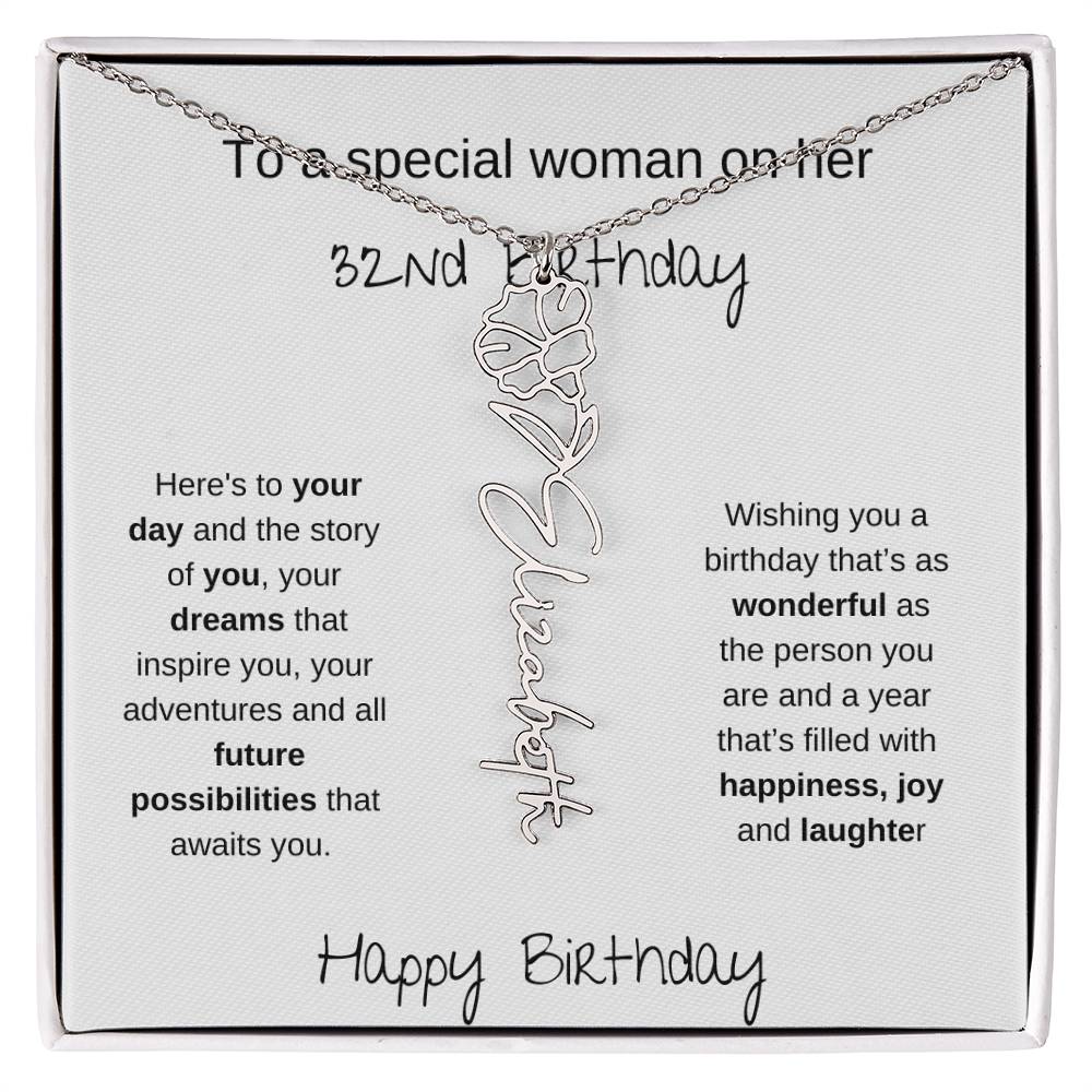 A Special Woman 32nd Birthday | Flower Name Necklace